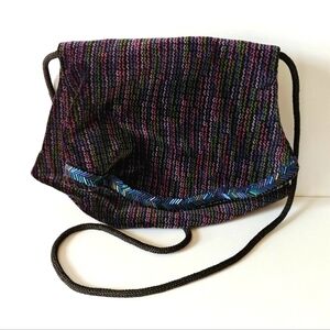 Evening Bag Soft Corduroy Purse Foldover Top String Strap Purple